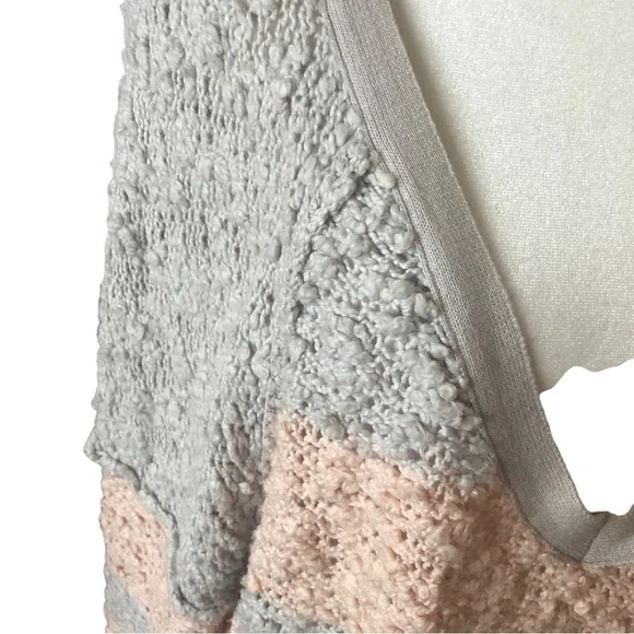 Free People Cotton Pullover Sweater  Women M  Pale Pink and Gray Stripes  Knubby - Picture 2 of 10
